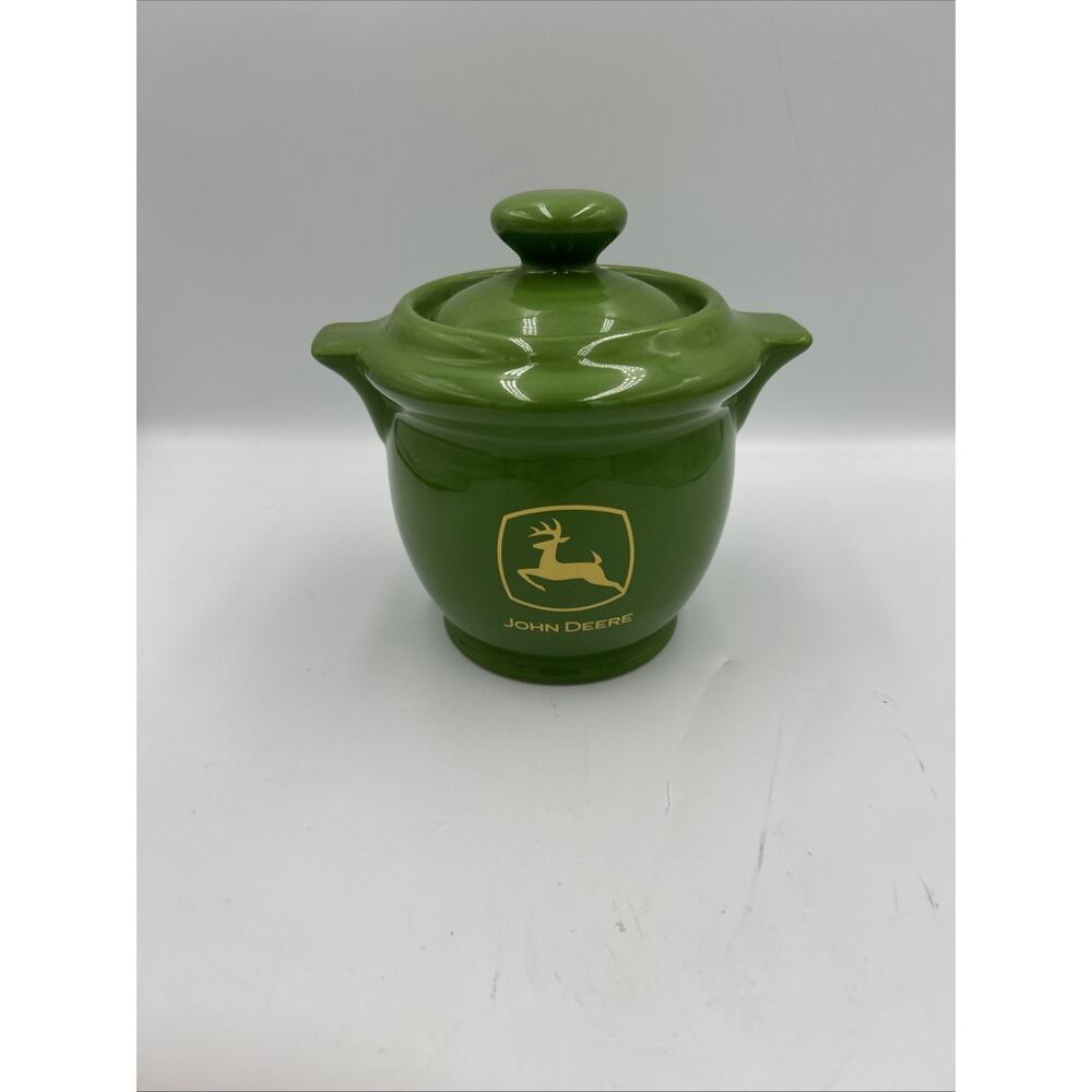 John Deere Green Ceramic Cookie Jar Canister w Lid Licensed Deer Logo - Picture 3 of 8